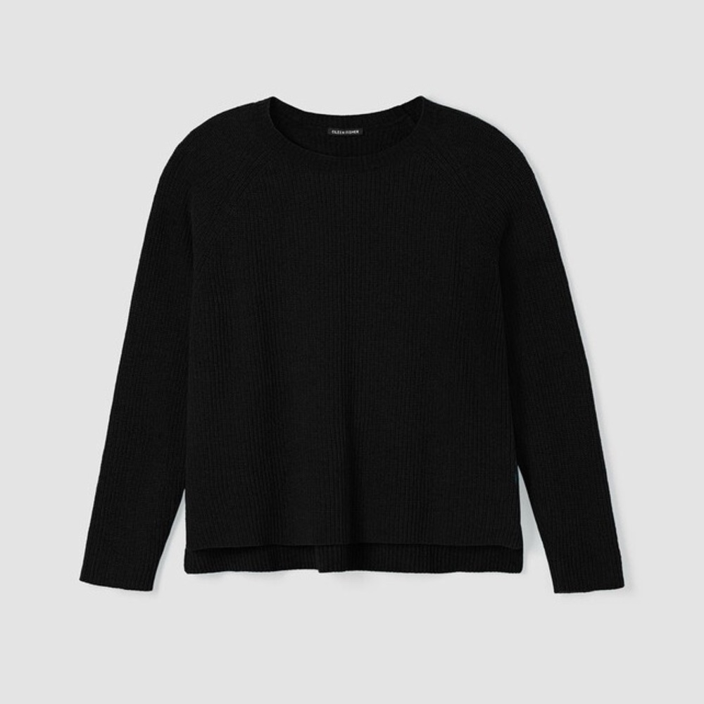 Eileen Fisher Organic Cotton Chenille Crew Neck Top - Black, Size 2X, Excellent